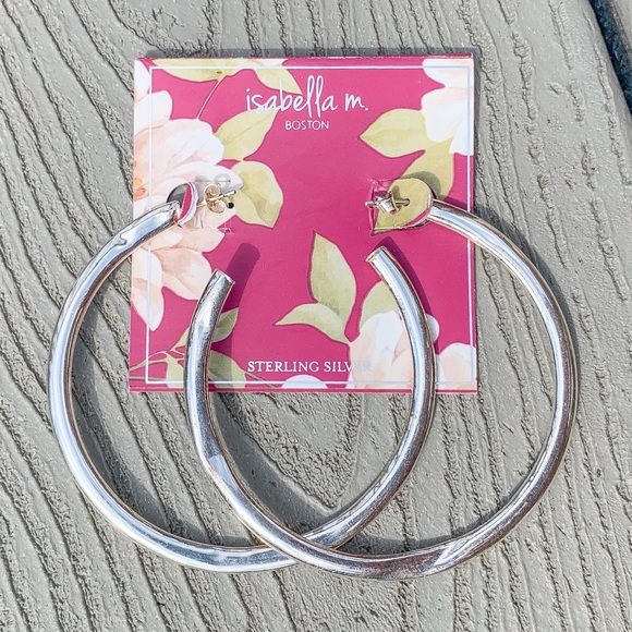 Isabella m Boston Sterling Silver Hammered Hoops - Picture 1 of 4